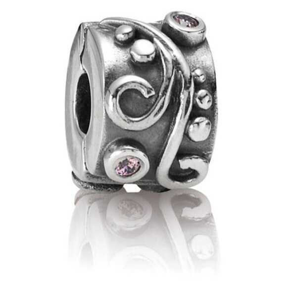 PANDORA Tendril Pink CZ Clip Authentic Sterling Silver Zirconia Swirl Divider - Picture 1 of 10
